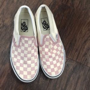 VANS pink checkered slip ons